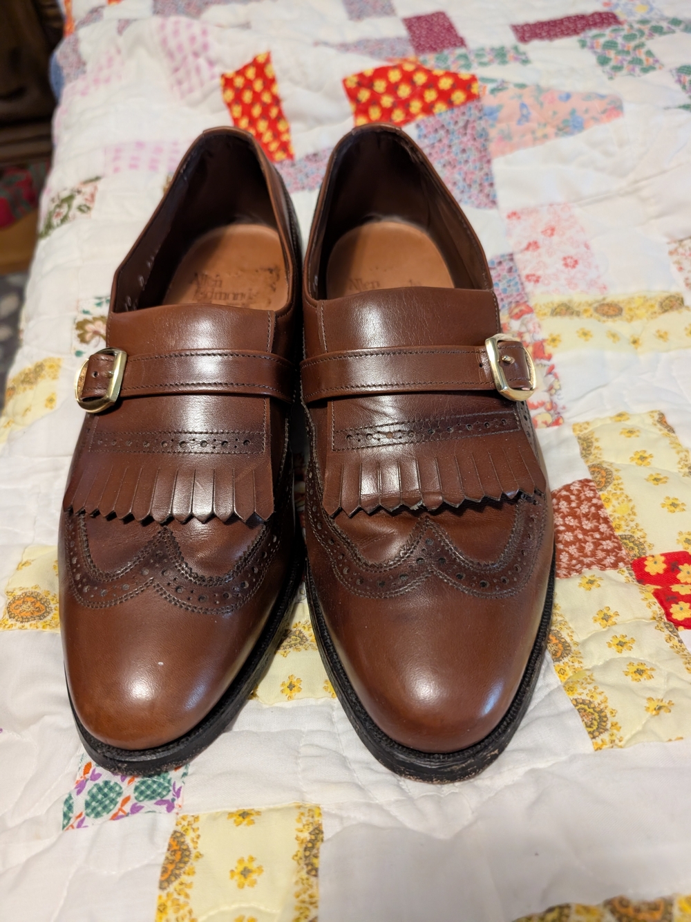 Allen Edmonds Brown Kiltie Monk Strap Loafers with Broguing